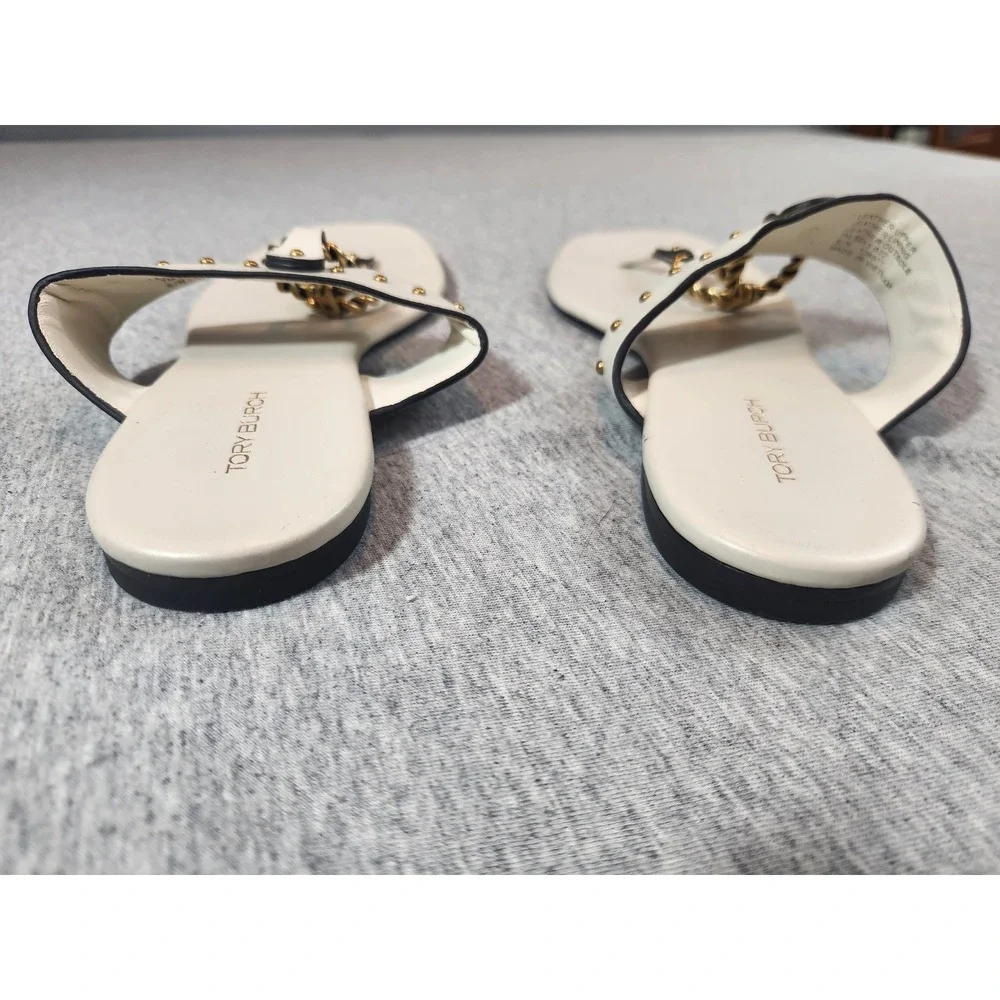 Tory Burch vtg White Leather Studded Chain Link Thong Sandals 7M 8913 B22